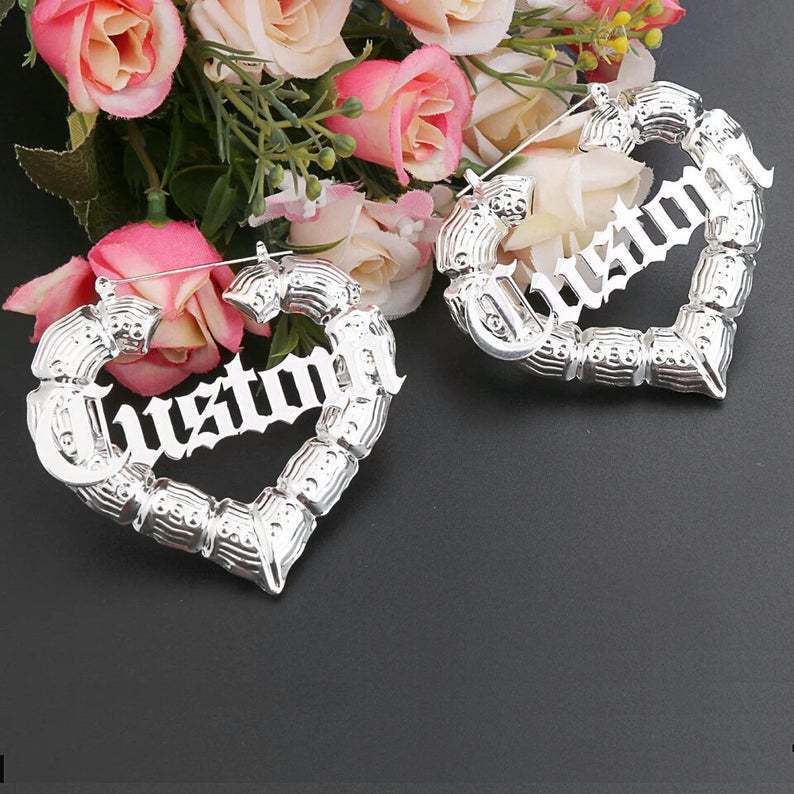 Bamboo Heart Name Earrings