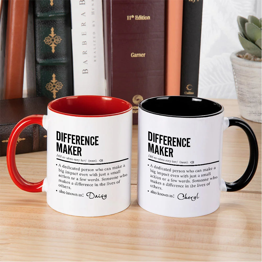 Personalised 11oz Ceramic Mug with "Difference Maker" Design and Name – Appreciation or Birthday Gift for Teacher, Leader, or Coworker