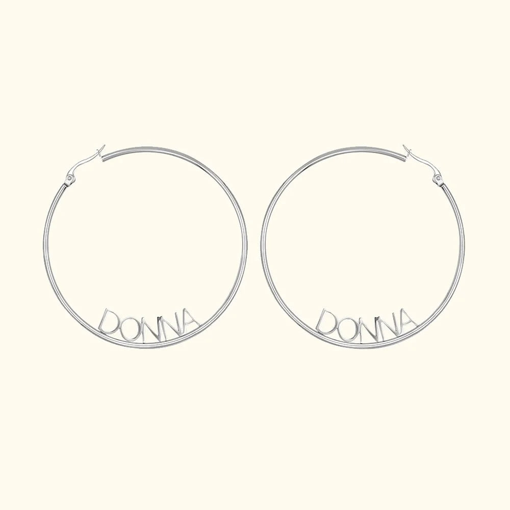 Big Circle Name Hoop Earrings Gold Plated