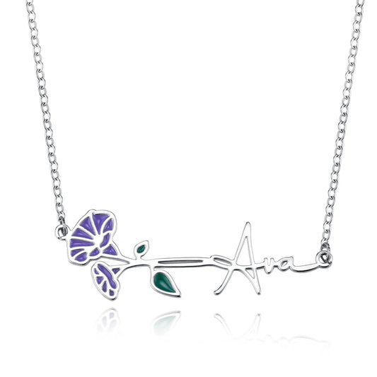 Personalized Dainty Enamel Birth Flower Name Necklace Anniversary Gift for Women Girls