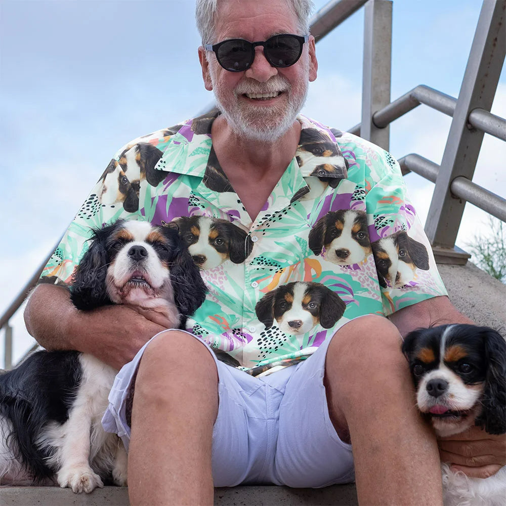 Personalised Hawaiian Shirt with Dog Cat Character Portrait Beach Party or Birthday Gift for Pet Lovers Men and Women