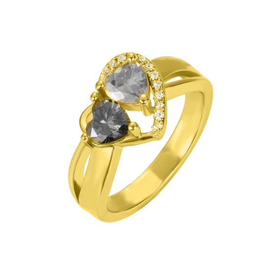 Personalized Double Heart Birthstone Promise Ring with Engraved Text Valentine's Day Gift for Her