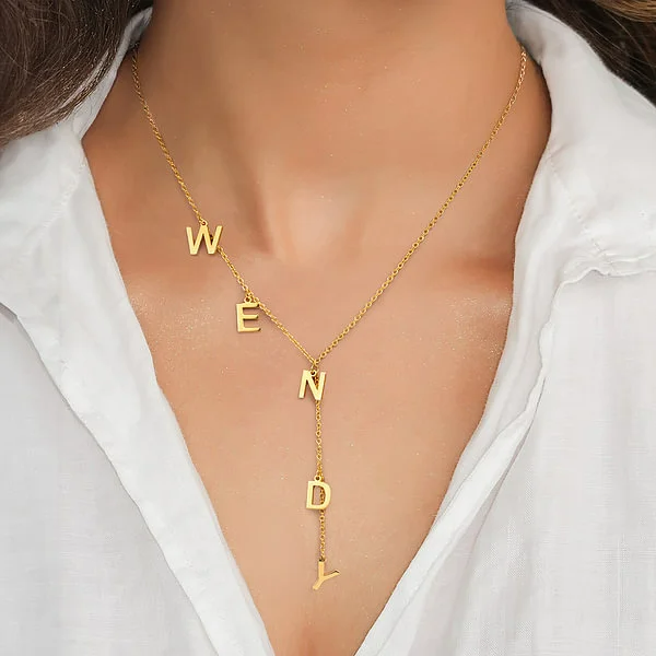 Personalised Dainty Lariat Y Necklace with 3-9 Initials Mother's Day Birthday Valentine's Day Gift for Women