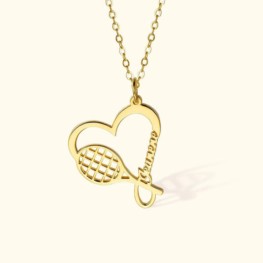 Personalized Heart Shaped Tennis Racket Necklace with Name Birthday Team Gift for Tennis Lover