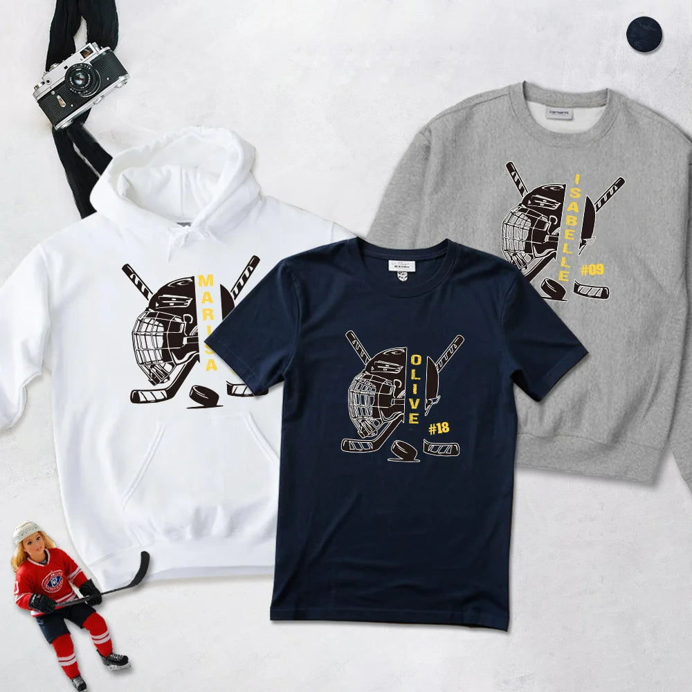 Custom Hockey Jersey Hoodie/T-Shirt - Personalized Name & Number - Gift for Players, Fans, Team Sports Birthday
