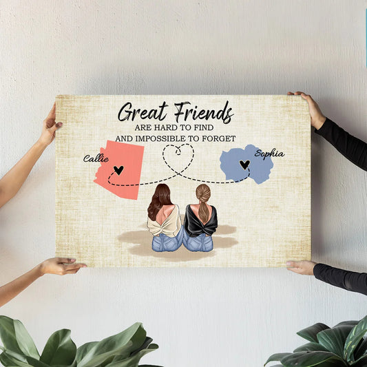 Personalised State-to-State Map Canvas with Names – Long Distance Friendship or Graduation Gift, Custom Home Decor for Family and Friends