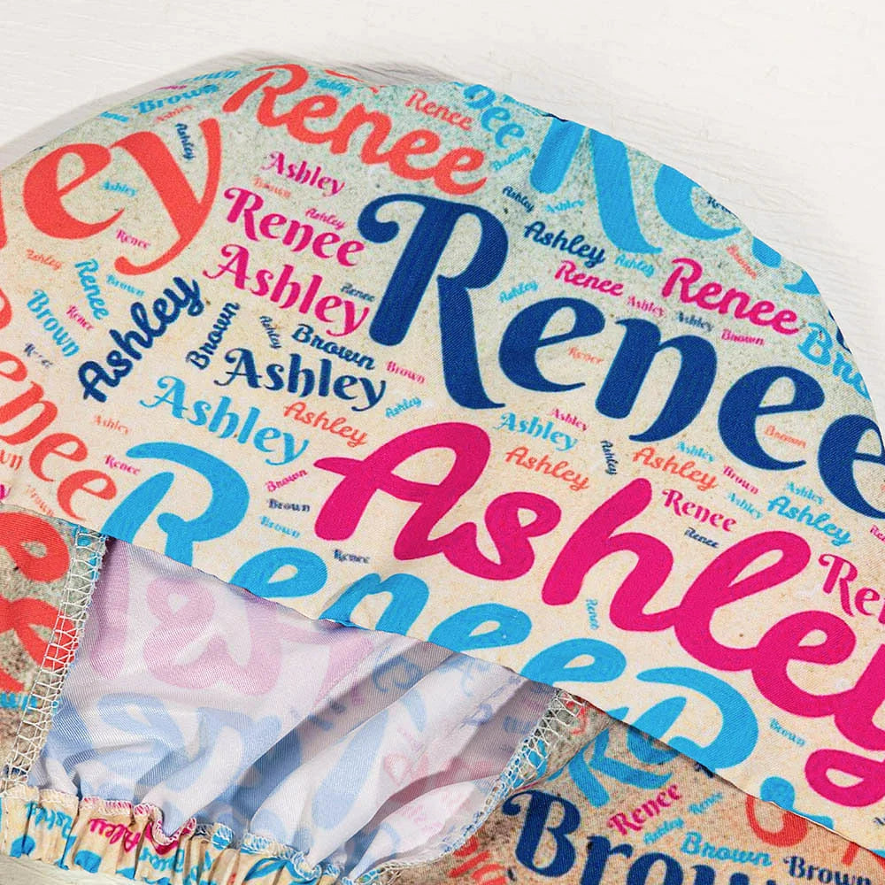 Personalised Adjustable Working Scrub Cap Set of 2 with Colorful Name Word Cloud and Sweatband Birthday Gift for Nurse or Doctor