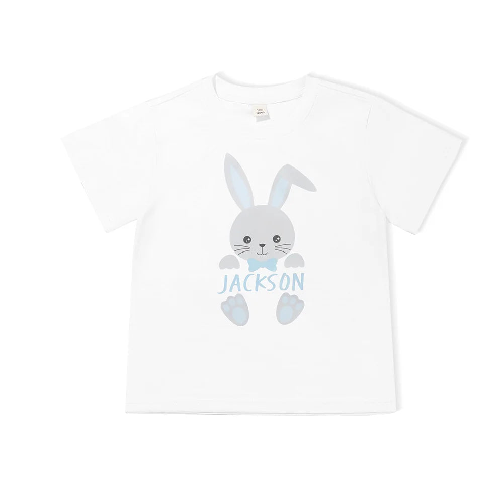 Personalised Easter Bunny Baby Bodysuit Kids T-shirt with Name 100% Cotton Easter Party Gift for Boys Girls