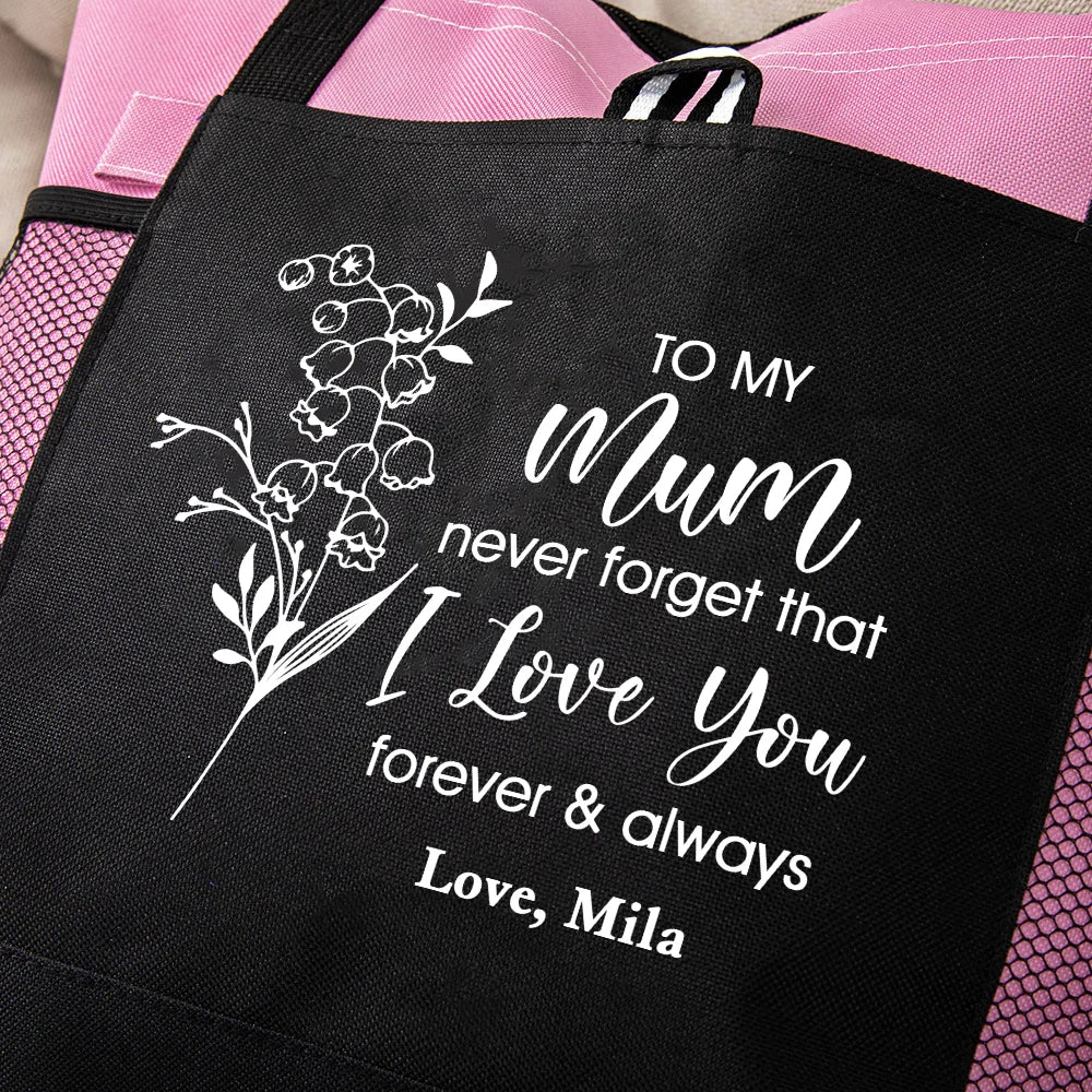 Personalised Zipper Tote Bag with I Love You Birth Flower Design Large Capacity Mother's Day Gift for Mom or Grandma