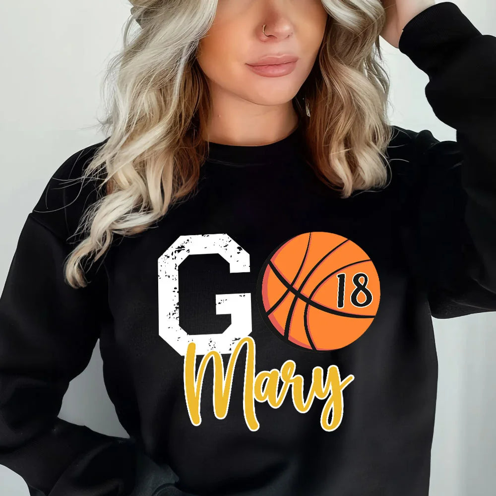 Personalised Go Basketball T-Shirt or Sweatshirt with Name and Number Ideal Birthday or Game Day Gift for Basketball Fans and Teams