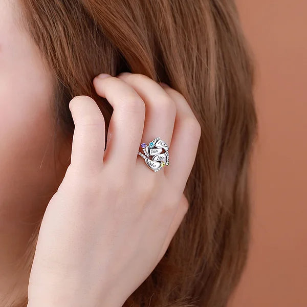 Personalized Feet Ring with Baby Names & Birthstones