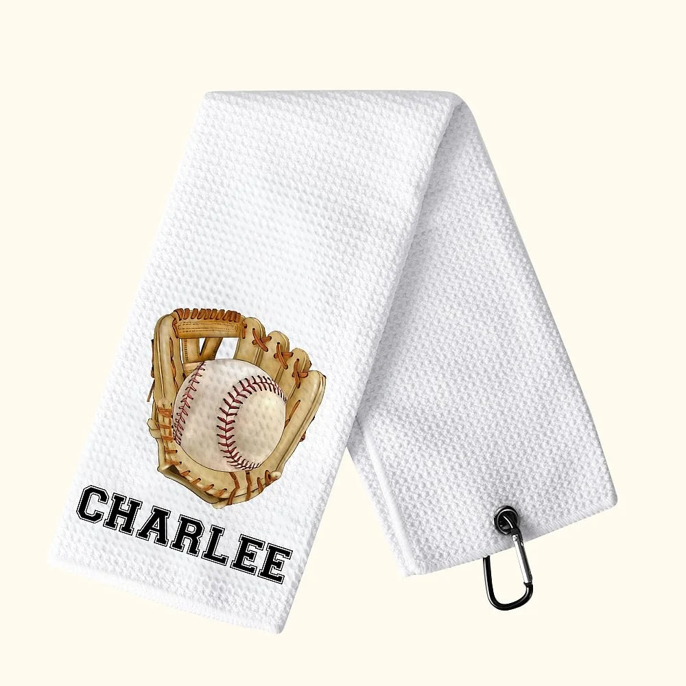 Personalized Sports Waffle Towel – 100% Cotton, Absorbent with Hanging Clip – Custom Name for Baseball & Football Fans – Perfect Birthday Gift for Athletes & Sport Lovers
