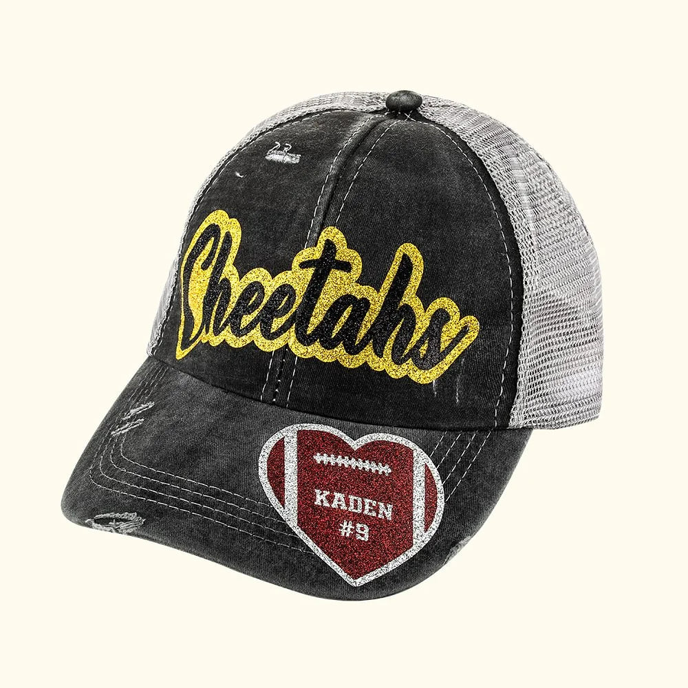 Personalised Adjustable Sport Ponytail Cap with Glittering Name and Number Perfect Gift for Ball Sports Lover