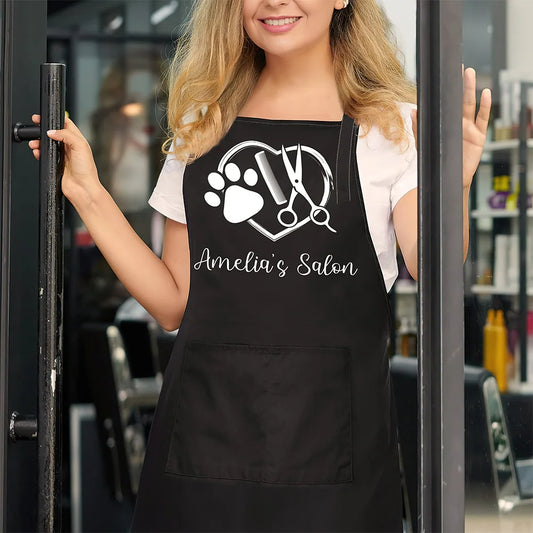 Personalised Waterproof Hairdressing Apron with Paw Print Design, Adjustable Strap and Pockets – Perfect Birthday Gift for Pet Owners Groomers