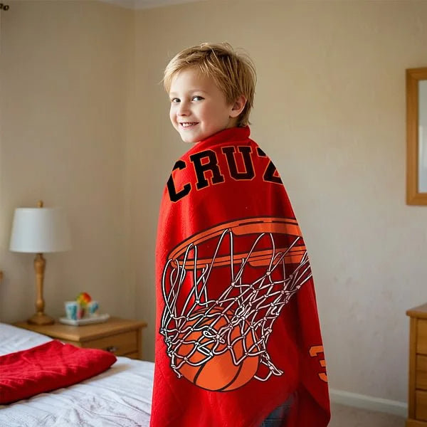 Personalized Multicolor Basketball through Net Throw Blanket with Name and Number – Soft Home Decor Perfect Birthday Gift for Basketball Lovers