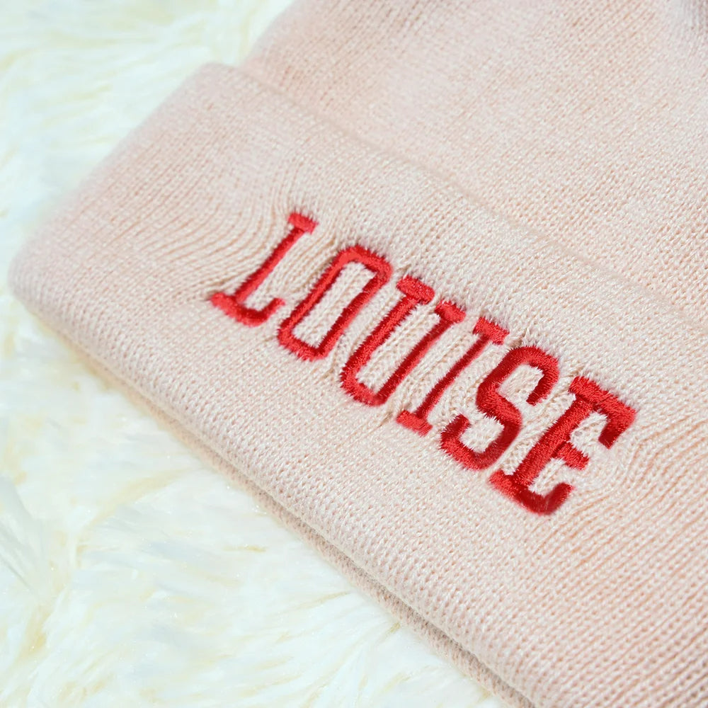 Personalised Birth Flower Embroidered Knit Beanie with NameAccessories Perfect Birthday Gift for Men and Women
