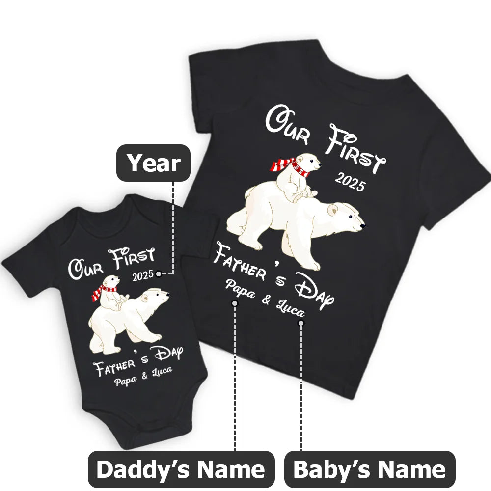 Personalised Polar Bear Father and Baby T-shirt Set  Our First Father’s Day New Dad Gift Matching Father and Daughter Son Shirts