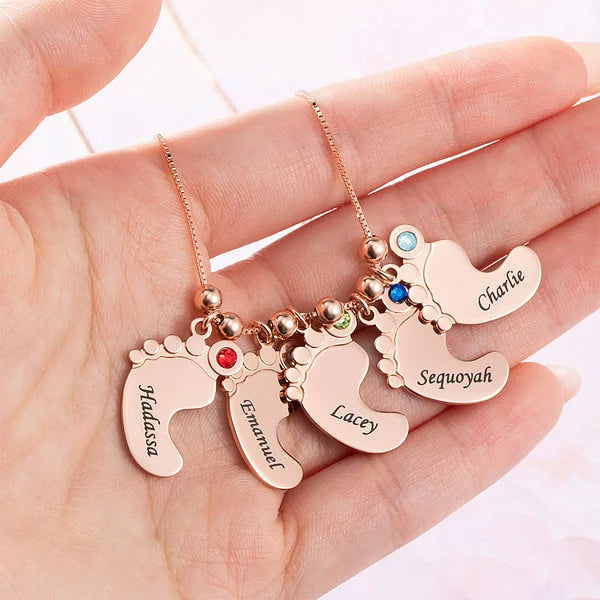 Personalised 1-5 Baby Feet with Birthstone Necklace Mother's Day Thanksgiving Day Jewellery Gift for Mother Grandma