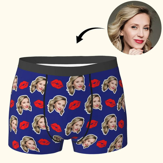 Personalised Men's Boxer Briefs with Funny Face and Red Lips Unique Valentine's Day or Anniversary Gift for Him