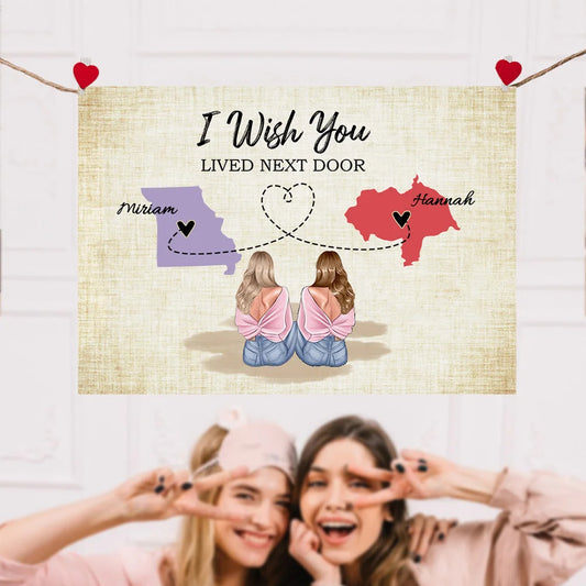 Personalised State-to-State Map Canvas with Names – Long Distance Friendship or Graduation Gift, Custom Home Decor for Family and Friends
