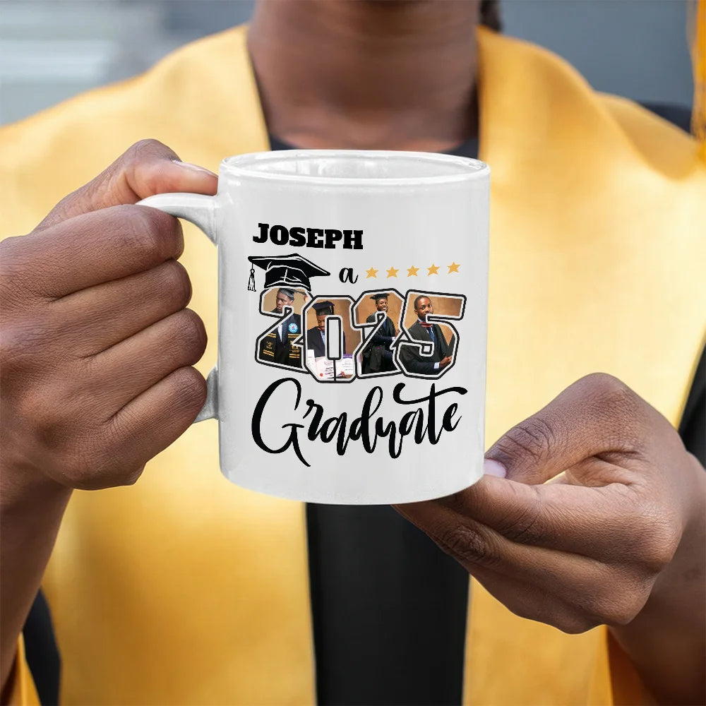 Personalised 2025 Graduate Five Star Photo Collage Ceramic Mug 11oz/15oz with Name – Graduation Keepsake & Party Gift for Graduates