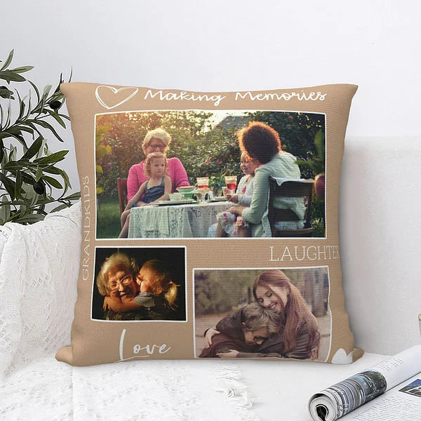 Personalised Multicolor Photo Collage Pillow Cover with Text Perfect Mother's Day Family Gift for Mom Grandma