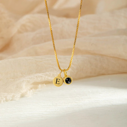 Personalized Engraved Initial Disc Photo Projection Necklace with 100 Languages I Love You Dainty Jewelry Birthday Anniversary Gift for Women