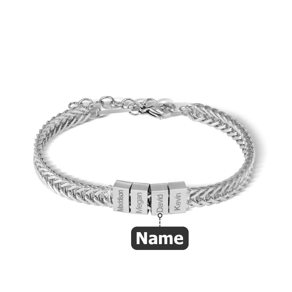 Personalized Engraved 1-5 Name Blocks Curb Bracelet Minimalist Men's Jewelry Birthday Father's Day Gift for Dad Grandpa