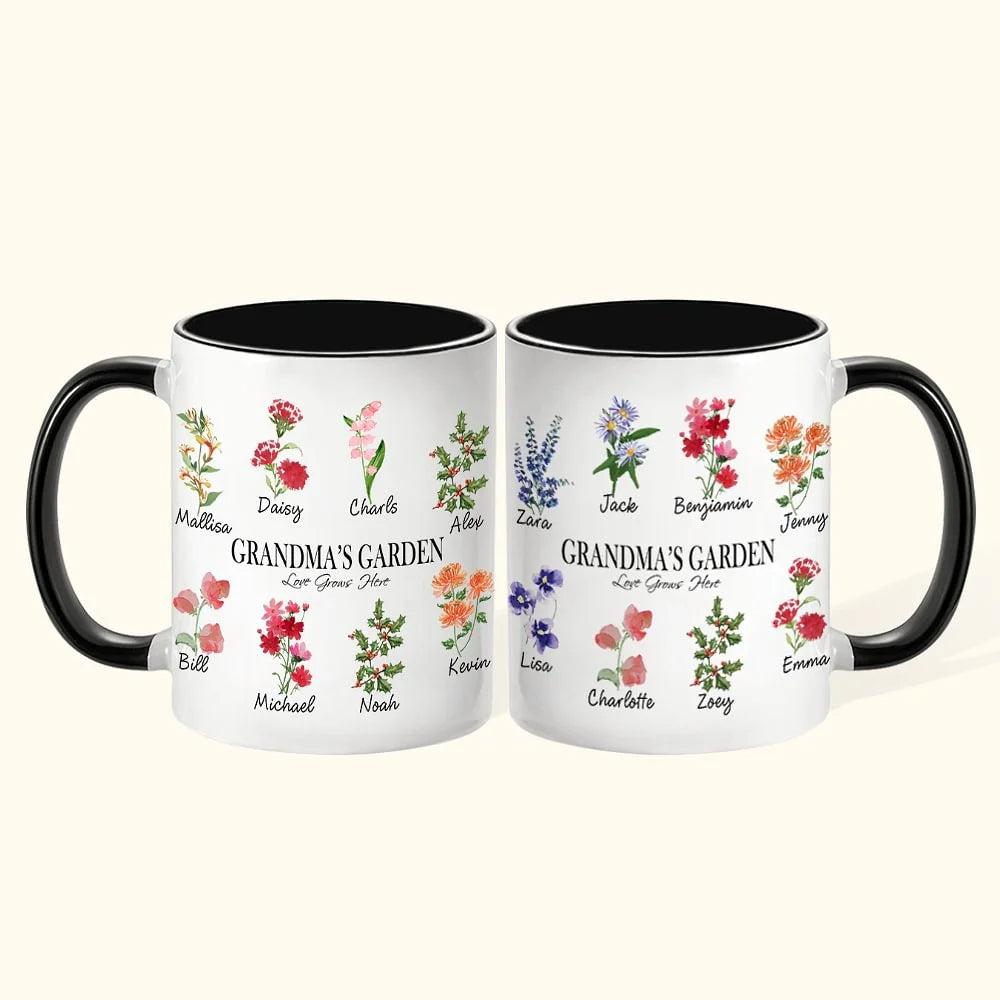 Personalised Grandma's Garden Ceramic Mug with 1-20 Birth Flowers 11oz Coffee Mug Gift for Mom or Grandma