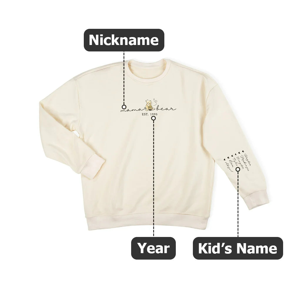 Personalized Winnie the Pooh 'Mama Beer' Sweatshirt – Custom Name Gift for Mom, Birthday or Mother's Day