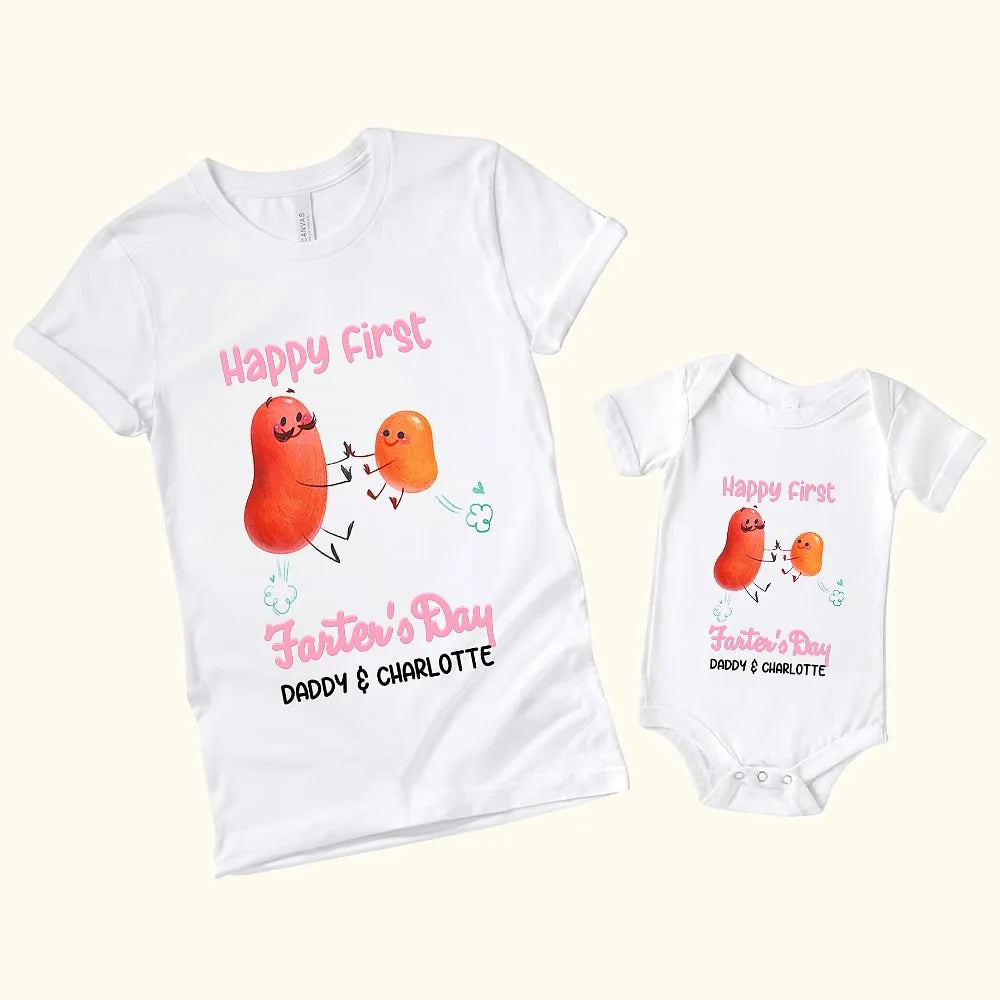 Personalised Happy First Farter's Day Potato Design Cotton Onesie T-shirt with Name funny Gift for New Dad and Baby