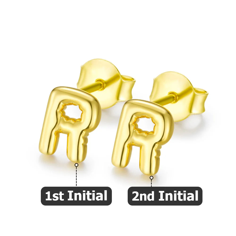 Personalized Mini 3D Bubble Initial Letter Stud Earrings Minimalist Jewelry Birthday Anniversary Gift for Women Girls