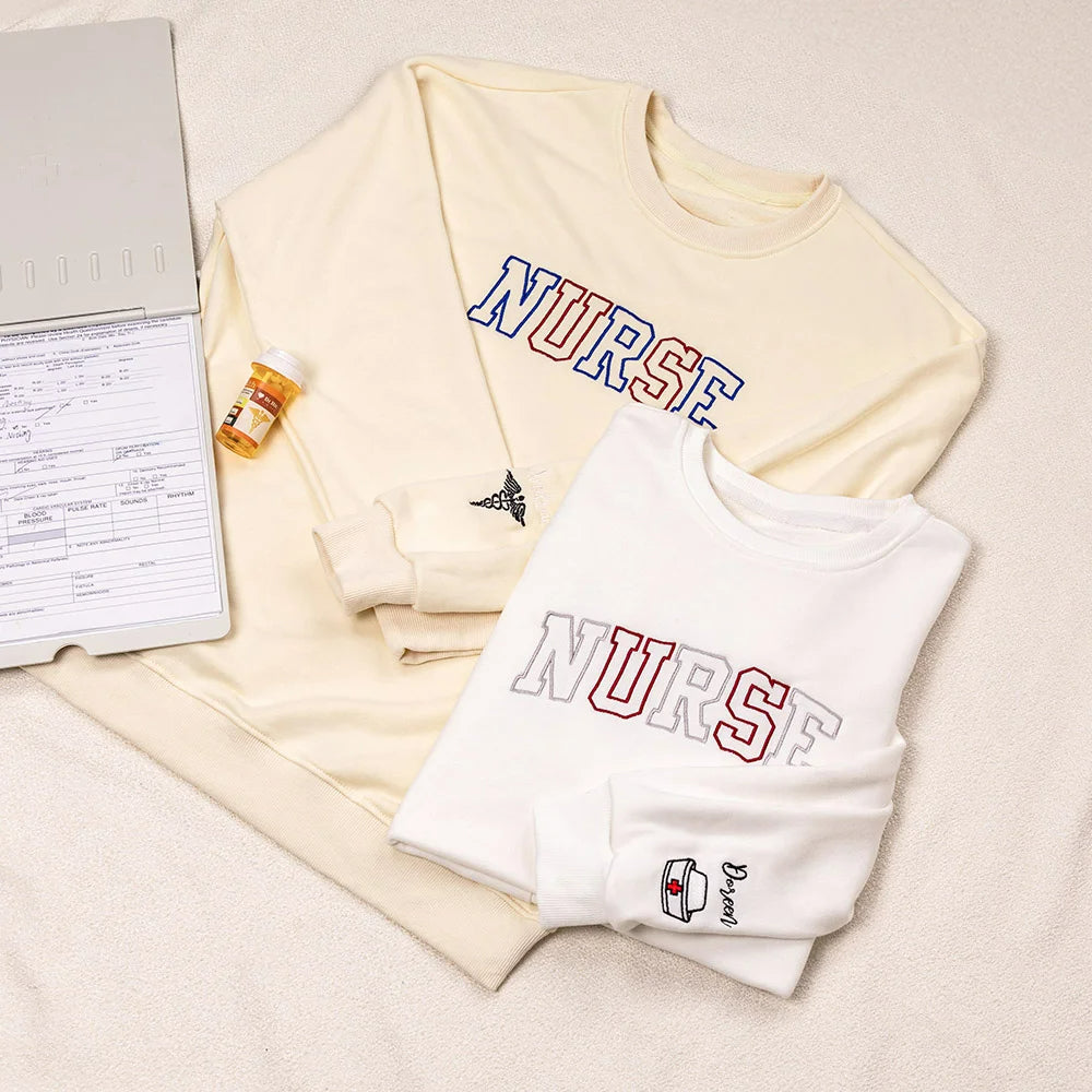 Personalised Embroidered Crewneck Sweatshirt with Stethoscope Syringe Design Name Customisation Graduation or Birthday Gift for Medical Staff