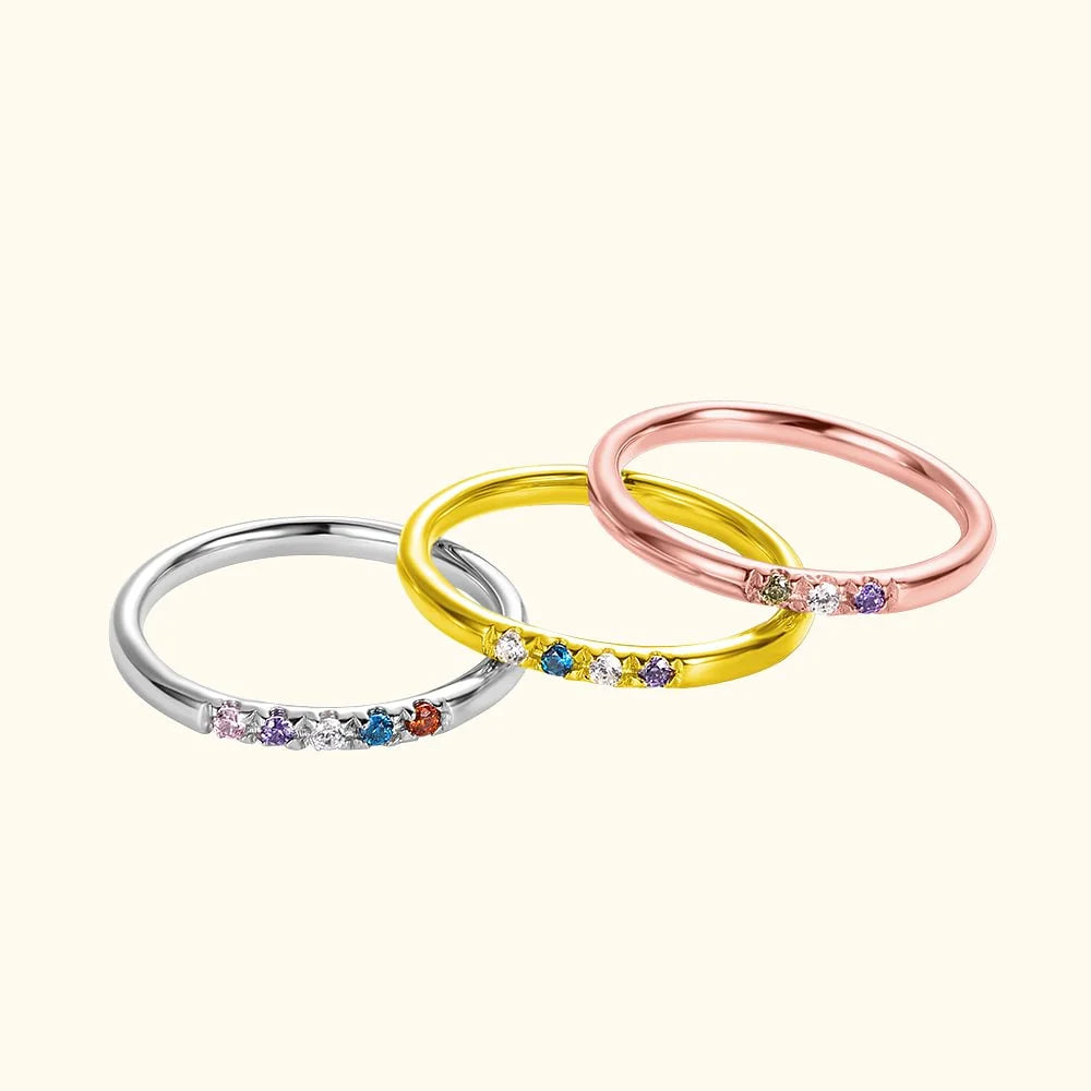 Personalized Dainty 1-10 Family Birthstones Ring Minimalist Jewelry Mother's Day Birthday Gift for Women