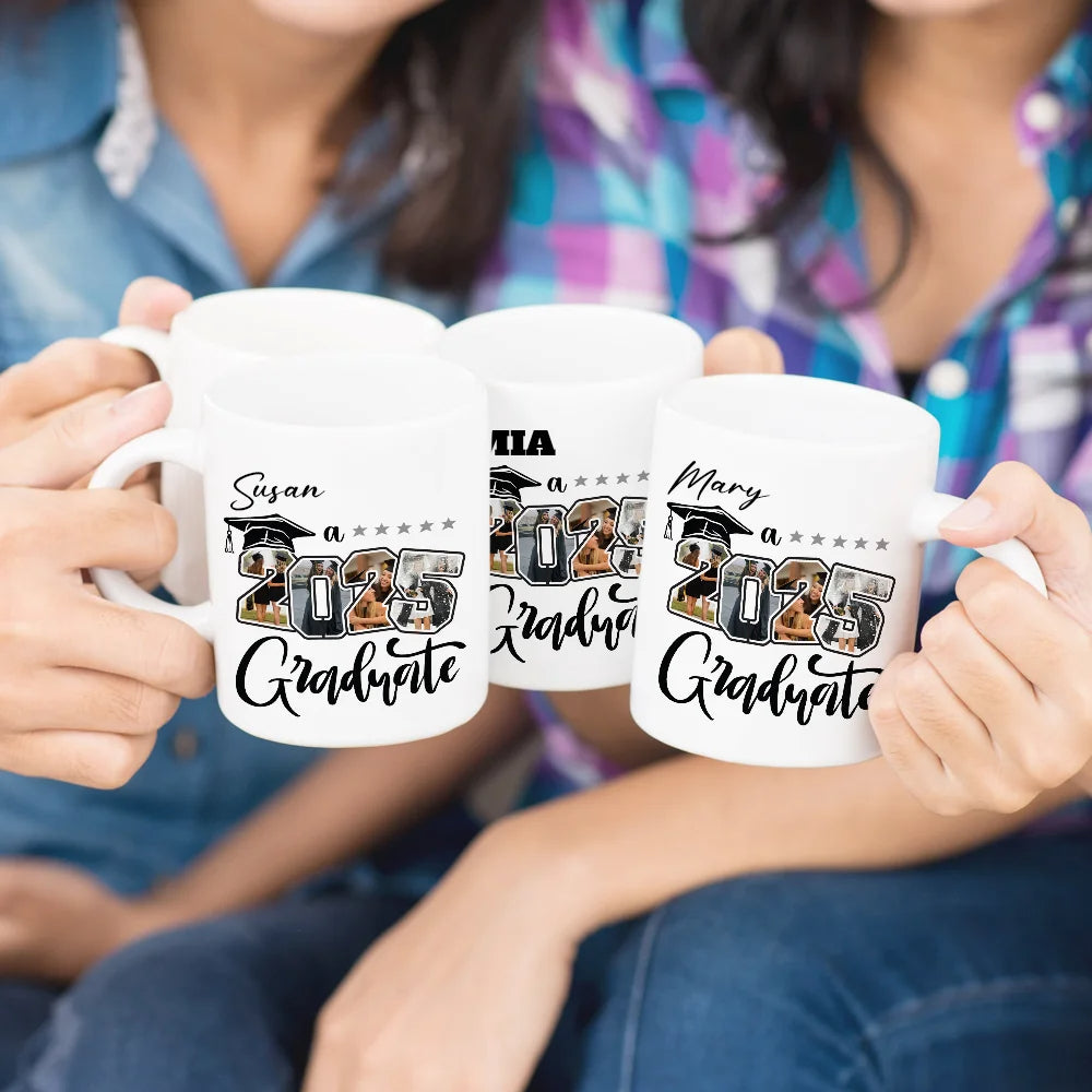Personalised 2025 Graduate Five Star Photo Collage Ceramic Mug 11oz/15oz with Name – Graduation Keepsake & Party Gift for Graduates