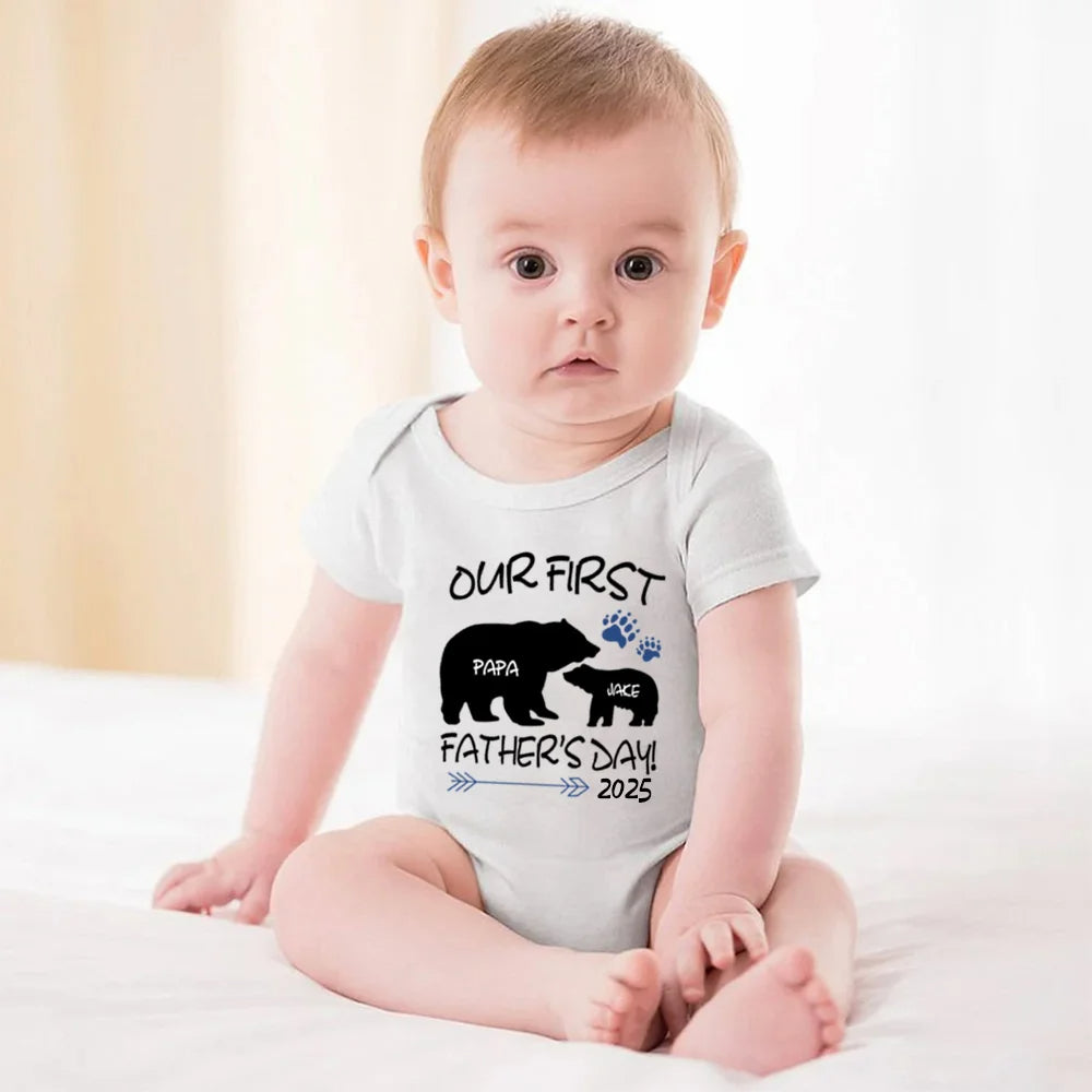 Personalised Father and Baby Matching Shirt Set with Bear Paw, Name and Year Our First Father's Day Gift for New Dad