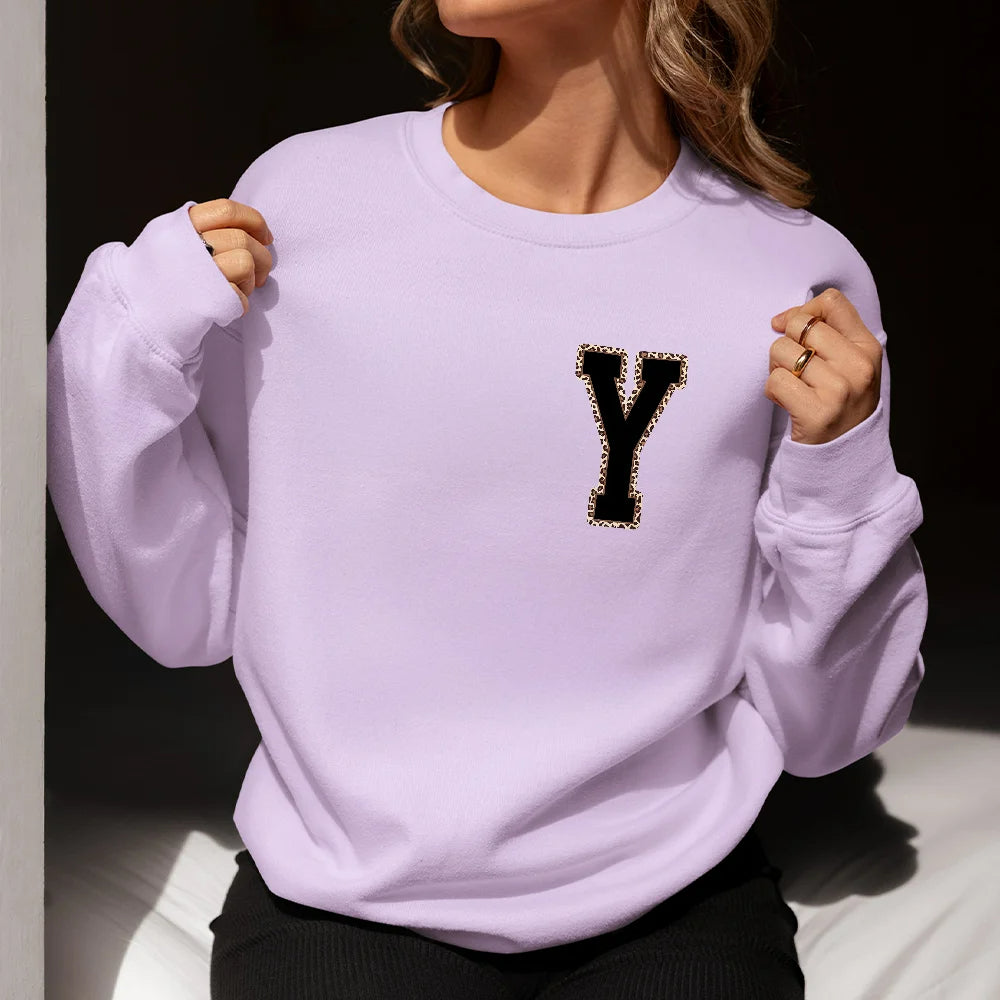Personalised Soft Crewneck T-shirt or Sweatshirt with Multicolor Leopard Initial Number Birthday or Appreciation Gift for Friends Family
