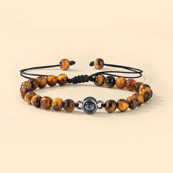 Personalized Men's Tiger's Eye Stone Photo Projection Beads Elastic Bracelet Gift for Boyfriend Husband Dad