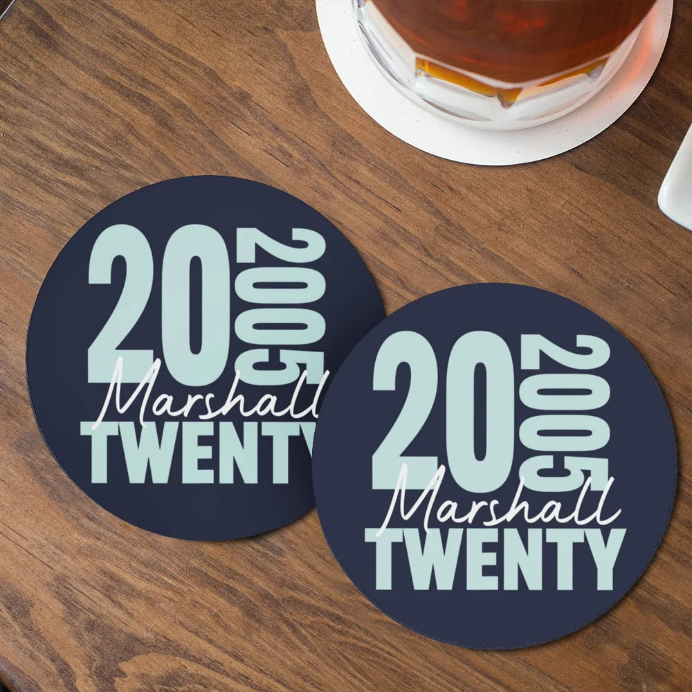 Personalised Set of 4 Non-slip Ceramic Coasters with Name and Age Eternal Birthday Souvenir Gift for Family and Friends