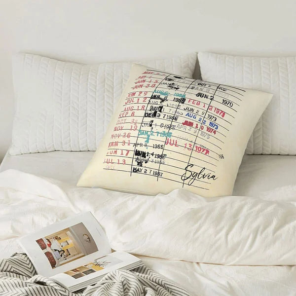 Personalised Throw Pillow Cover with Vintage Library Due Date Card Design Perfect Gift for Readers and Book Enthusiasts