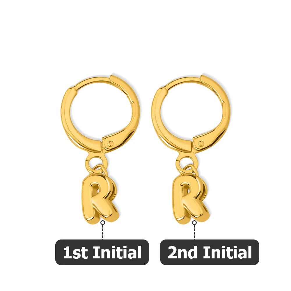 Personalized Mini 3D Bubble Initial Letter Dangle Huggie Earrings Minimalist Jewelry Birthday Anniversary Gift for Women Girls