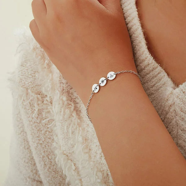 Personalized 1-6 Engraved Birth Flower Disc Bracelet Mother's Day Birthday Gift for Mom Grandma