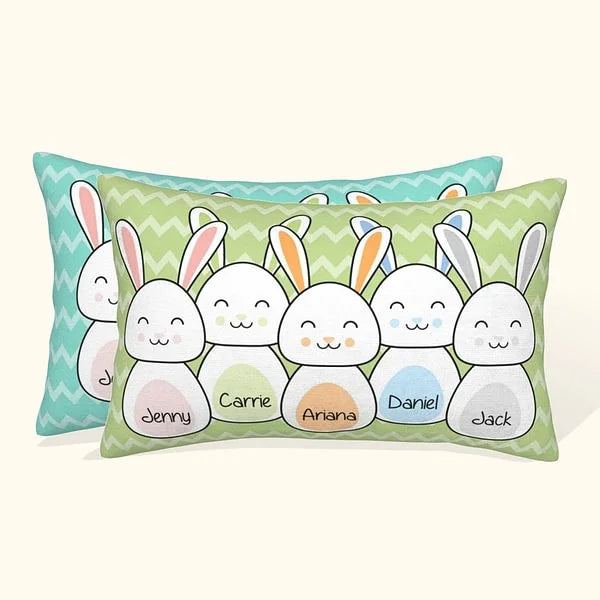 Personalised Easter Bunny Pillow Cover with Family Names Soft Comfortable Easter Gift for Family