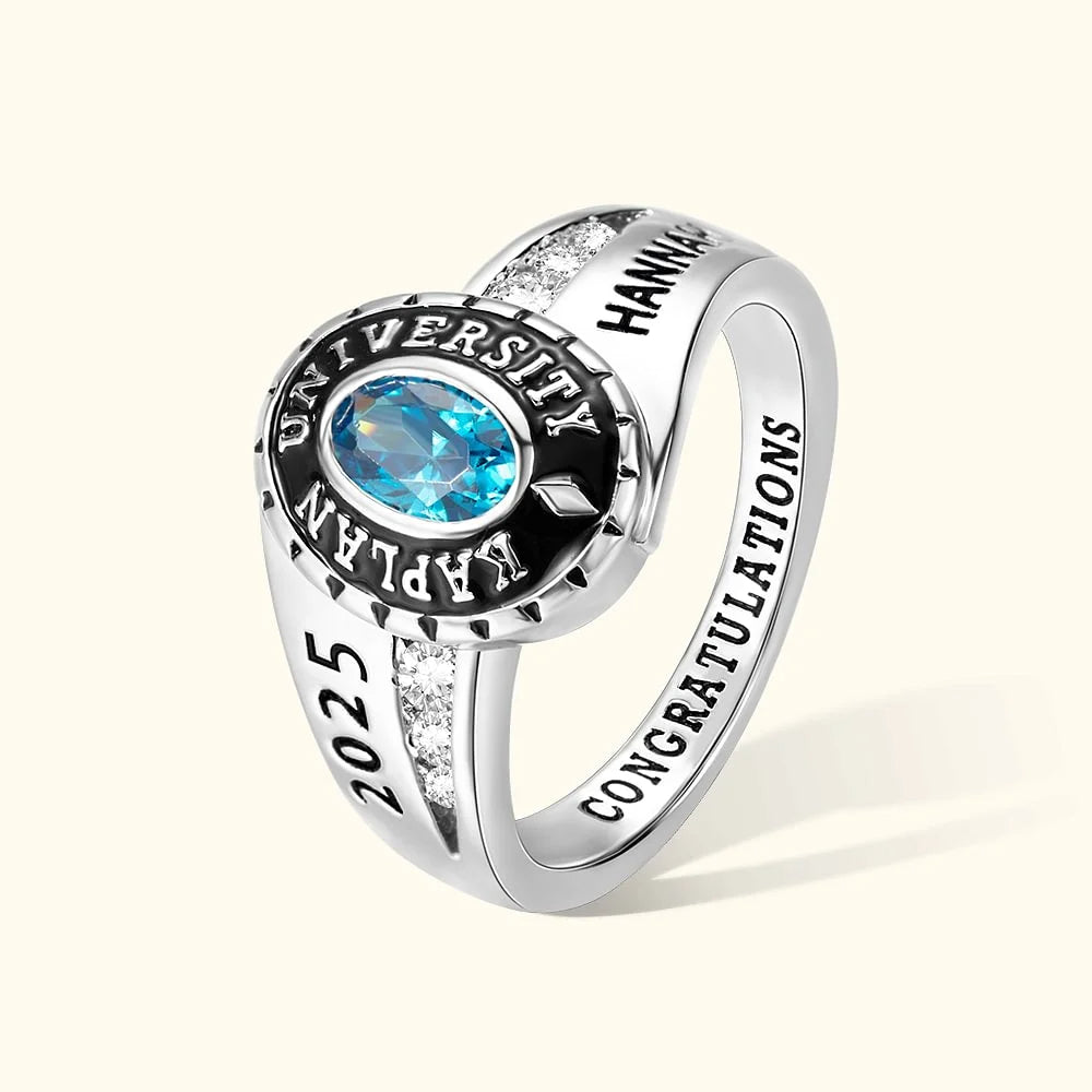 Personalized Engraved Birthstone Graduation Ring with Text Graduation Gift for Class of 2025 Graduates