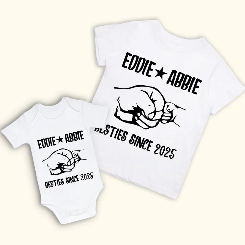 Personalised Besties Since Year Fist Matching Shirt Set Father and Baby Cotton Outfit Father's Day or New Dad Gift