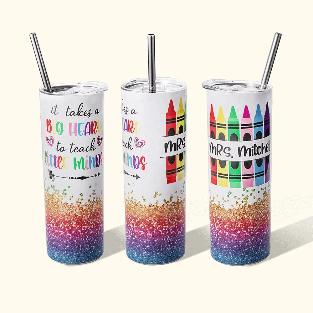 Personalized Teacher Tumbler – 20oz Skinny Pencil Print Cup with Straw & Lid – Cute Thank You Gift for Educators, Tutors & School Staff – Teacher Appreciation Week, Retirement, Christmas