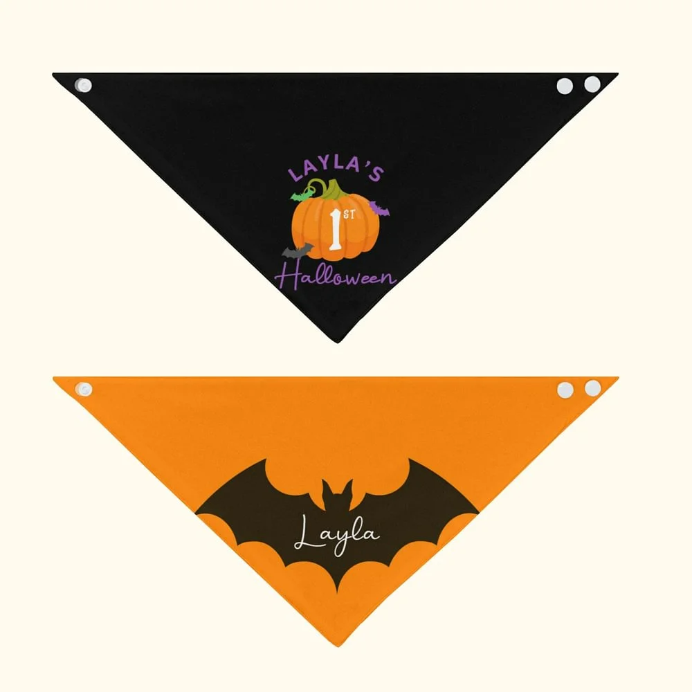 Personalized Bat Pumpkin Baby Bandana Bib 100% Cotton, Adjustable with Name for Halloween Baby Shower Gift for Boys and Girls