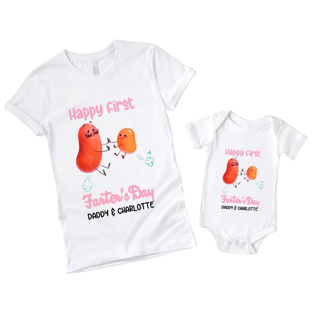 Personalised Happy First Farter's Day Potato Design Cotton Onesie T-shirt with Name funny Gift for New Dad and Baby