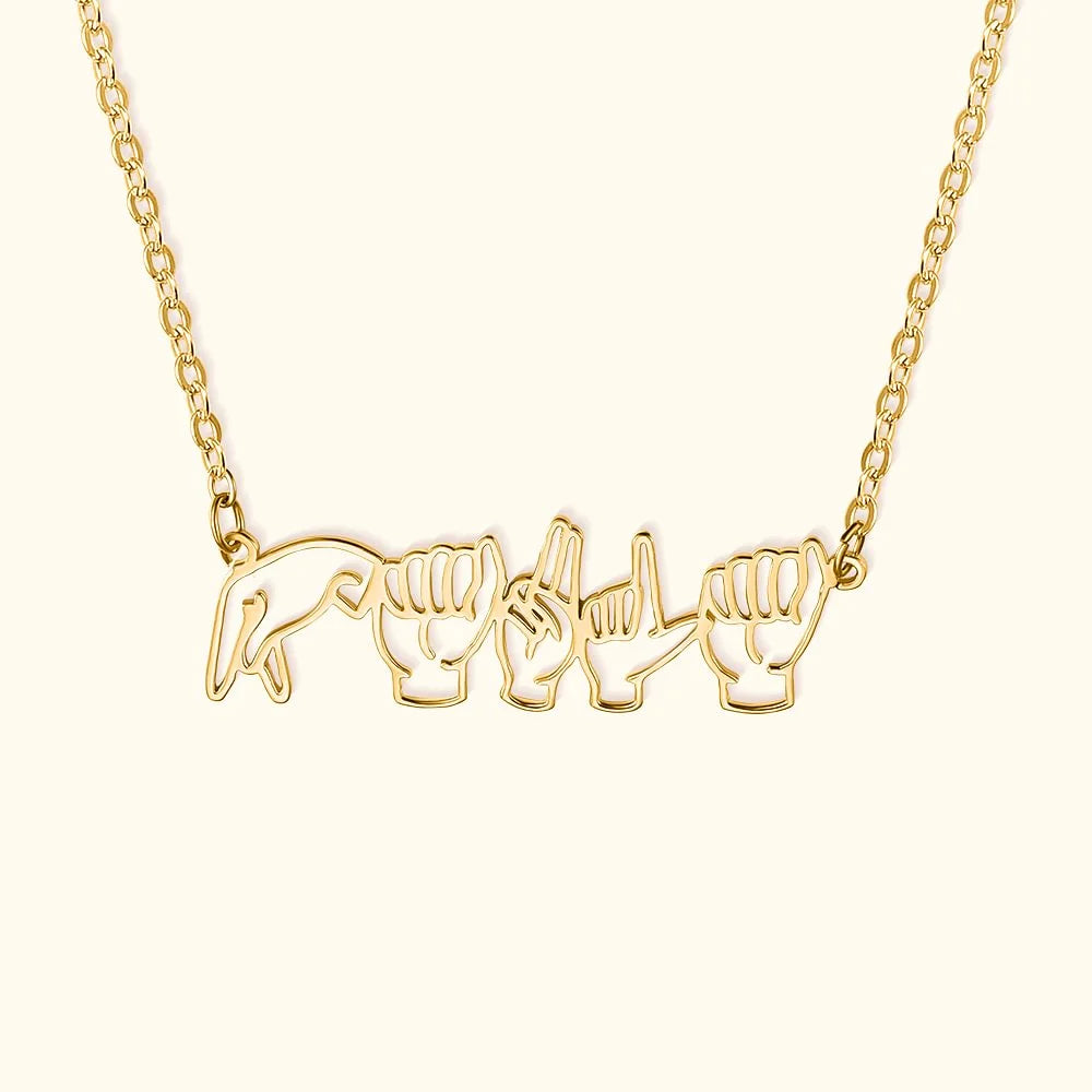 Personalized American Sign Language Necklace with Fingerspelling Name Charm Heartwarming Gift for Deaf ASL Interpreter Teacher