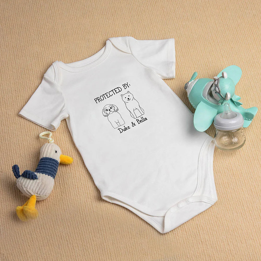 Personalised Baby Onesie in Cotton Protected By Pet Design for New Mother Birthday or Christmas Gift